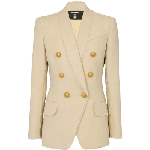 Casual Linen Blazer with Shawl Collar , female, Sizes: S - Balmain - Modalova