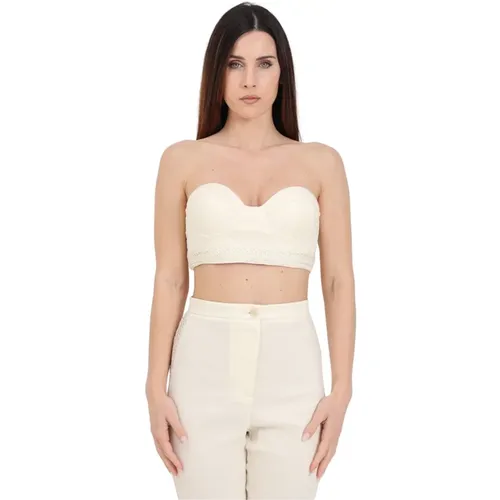 Elegantes Cremefarbenes Crop Top mit Besticktem Saum , Damen, Größe: L - PATRIZIA PEPE - Modalova