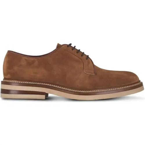 Derby-Schuhe mit Kontrastsohle,Braune Wildleder Schnürschuhe - BRUNELLO CUCINELLI - Modalova