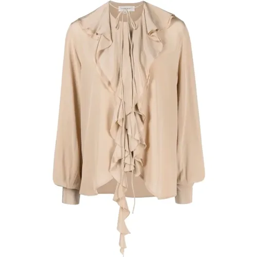 Silk Ruffle Sand Shirt , female, Sizes: XS - Victoria Beckham - Modalova