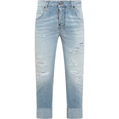 Zerrissene Cropped-Jeans in Blau , Damen, Größe: 3XS - Dsquared2 - Modalova