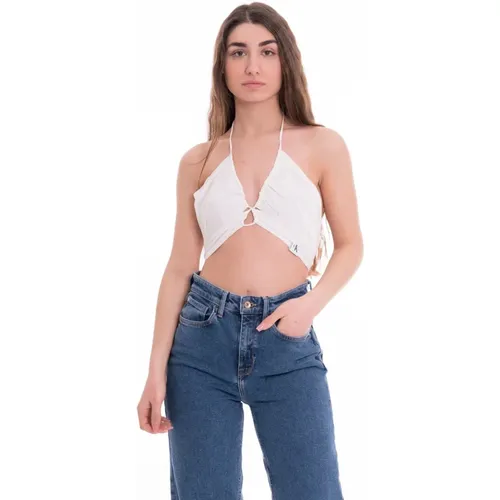 Geripptes BH-Top mit Wickelträgern , Damen, Größe: M - Calvin Klein Jeans - Modalova