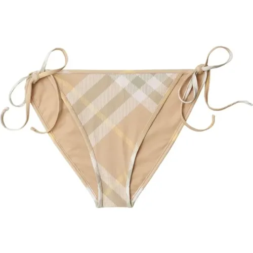 Beige Check Pattern Side Tie Swimwear , female, Sizes: XS - Burberry - Modalova