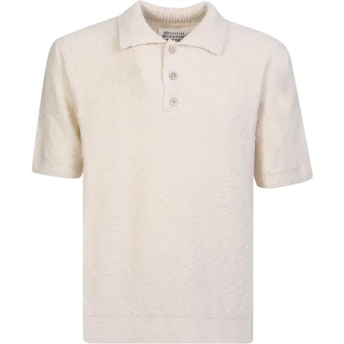 Cream Bouclé Knit Polo Shirt , male, Sizes: S - Maison Margiela - Modalova