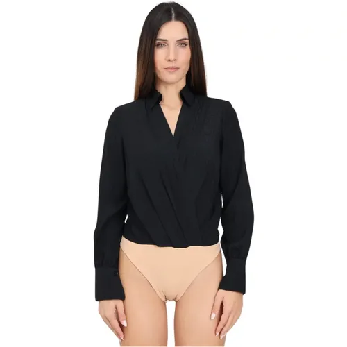 Schwarzes Georgette Jacquard Gekreuztes Top , Damen, Größe: S - Elisabetta Franchi - Modalova