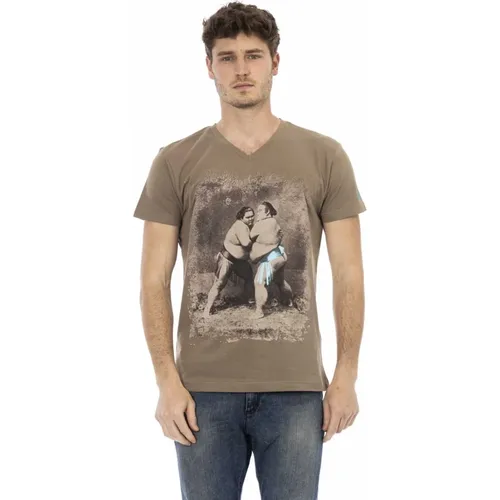 Kurzarm V-Ausschnitt T-Shirt , Herren, Größe: S - Trussardi - Modalova