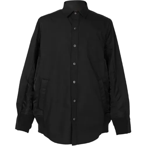 Schwarzes Polyesterhemd mit klassischem Kragen und gerippten Abschlüssen - Sacai - Modalova
