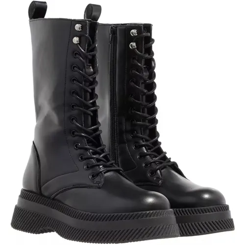 Schwarze Leder Schnürstiefel mit Plateau , Damen, Größe: 39 EU - Steve Madden - Modalova