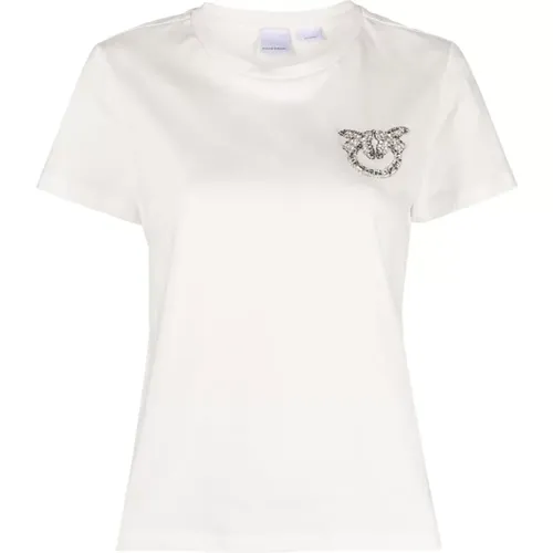 Love Birds Embroidered T-shirt , female, Sizes: M, XS - pinko - Modalova