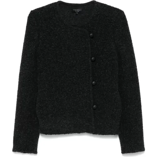 Grey Bouclé Double-Breasted Jacket , female, Sizes: S, XL, L, 2XL - Emporio Armani - Modalova