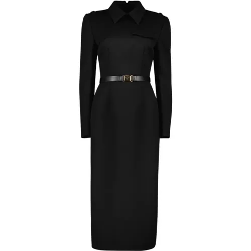 Stretch tweed dress with classic collar , female, Sizes: S, M, XS - Prada - Modalova