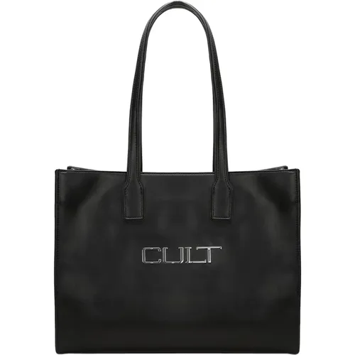 Schwarze Einkaufstasche mit Metalllogo - Cult - Modalova