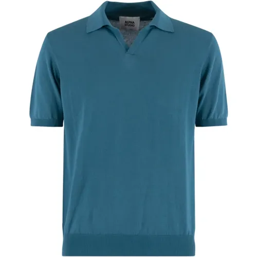 Turquoise V-neck Polo T-shirt , male, Sizes: 2XL, M, XL, L - Alpha Studio - Modalova