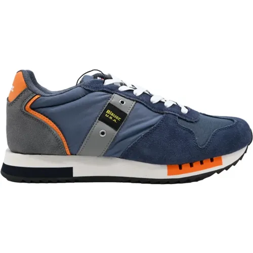 Navy Orange Stylish Sneakers , male, Sizes: 9 UK, 8 UK, 10 UK, 7 UK - Blauer - Modalova