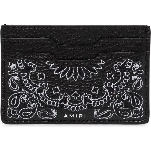 Leather Card Holder with Silver Logo , male, Sizes: ONE SIZE - Amiri - Modalova