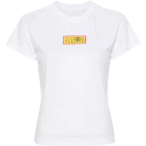 Weiße Baumwoll-Jersey Rundhals-T-Shirt , Damen, Größe: M - MM6 Maison Margiela - Modalova