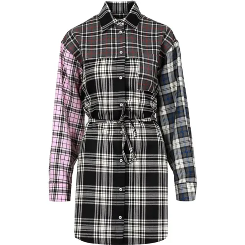 Tartan Patchwork Chemisier Kleid Schwarz , Damen, Größe: 2XS - MSGM - Modalova