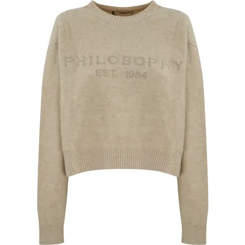 Logo bestickter Pullover Elfenbein , Damen, Größe: S - Philosophy di Lorenzo Serafini - Modalova