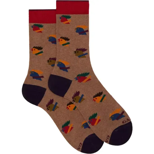 Braune Kurze Baumwollsocken mit Hühnermotiv - Gallo - Modalova