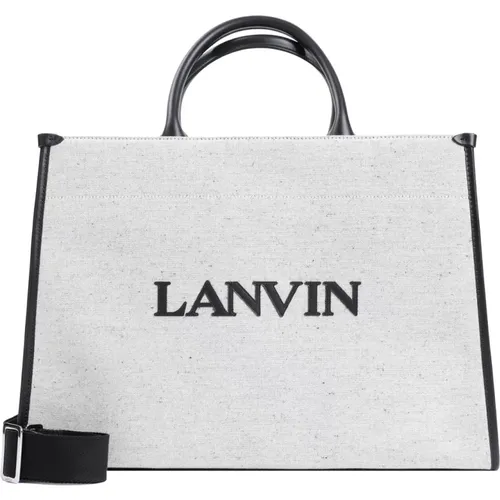 Cotton Tote Bag Beige Black , male, Sizes: ONE SIZE - Lanvin - Modalova