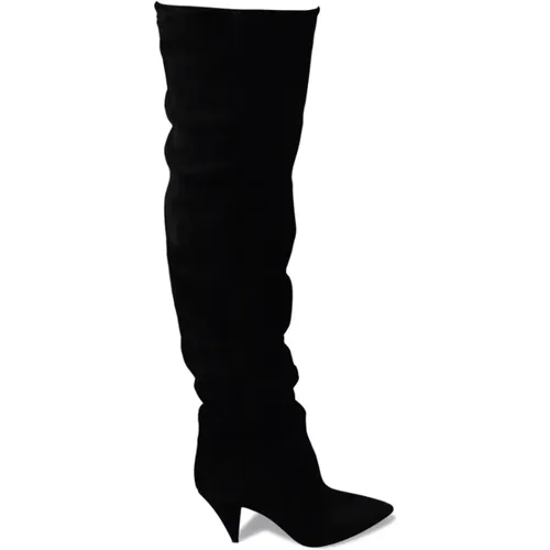 Erhöhe deinen Stil mit schwarzen Wildleder Overknee-Stiefeln - Saint Laurent - Modalova