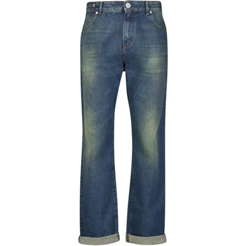 Vintage Logo-Patch Cotton Jeans , male, Sizes: W32 - Balmain - Modalova