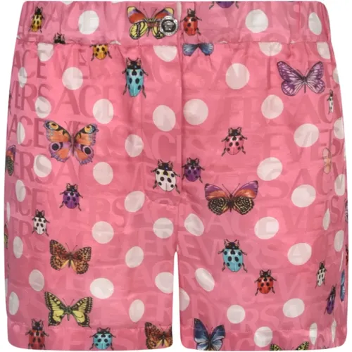 Silk Blend Shorts with Butterflies Ladybugs Print , female, Sizes: 2XS, XS - Versace - Modalova
