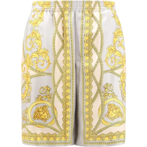 Silk Gold Shorts Elastic Waistband Italy , male, Sizes: S - Versace - Modalova