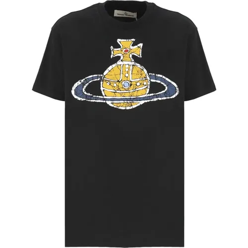 T-Shirts,Schwarzes Baumwoll-T-Shirt mit Orb-Logo - Vivienne Westwood - Modalova