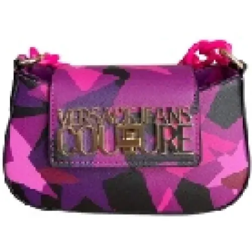 Fuchsia Crossbody Bag with All Over Print and Chain Detail , female, Sizes: ONE SIZE - Versace Jeans Couture - Modalova