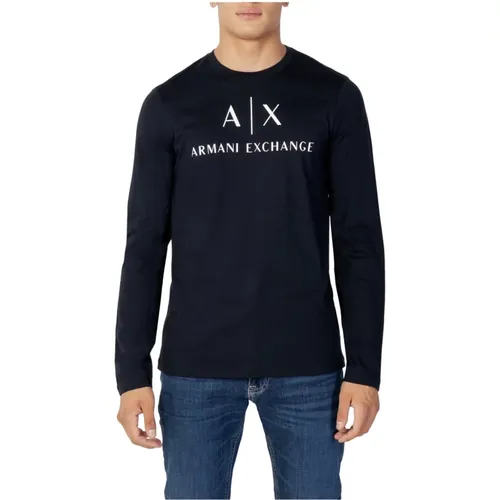 Bedrucktes Herren T-Shirt, Blau, Langarm , Herren, Größe: 2XL - Armani Exchange - Modalova