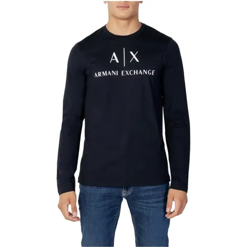 Bedrucktes Herren T-Shirt, Blau, Langarm , Herren, Größe: XL - Armani Exchange - Modalova