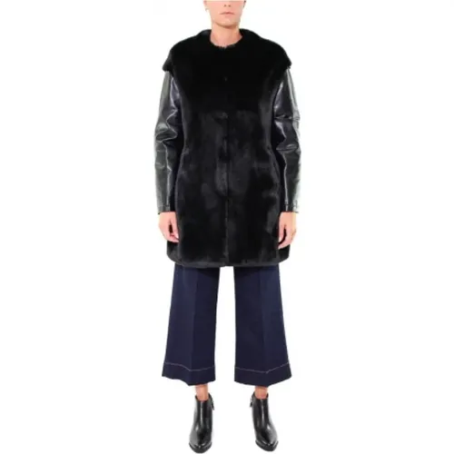 Ecological fur jacket eco -leather sleeves, , female, Sizes: S, M - pinko - Modalova