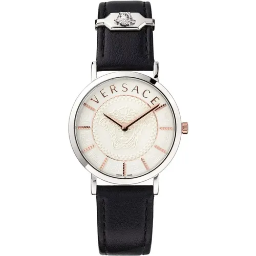 Essential Black Leather Watch , female, Sizes: ONE SIZE - Versace - Modalova