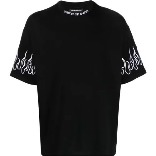 Flame Print Cotton T-shirt , male, Sizes: M - Vision OF Super - Modalova