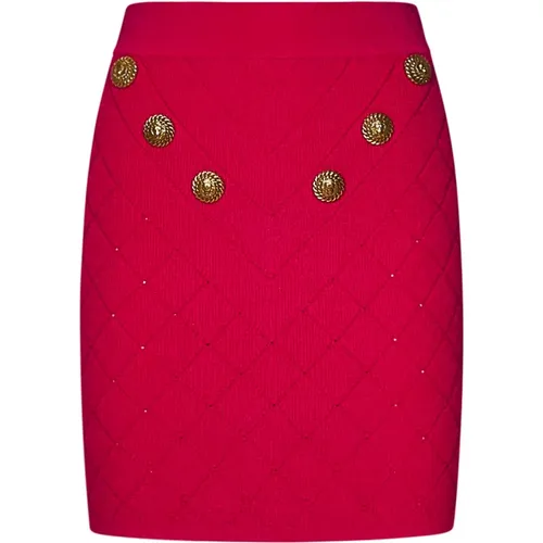 Ribbed Knit Mini Skirt with Metal Buttons , female, Sizes: S, XS - Balmain - Modalova