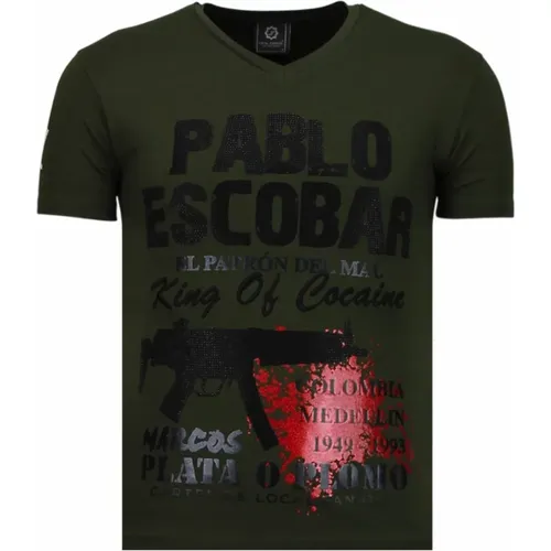 Pablo Escobar Narcos Rhinestone - Men T-Shirt - 5782G , male, Sizes: L, 2XL, M, S - Local Fanatic - Modalova