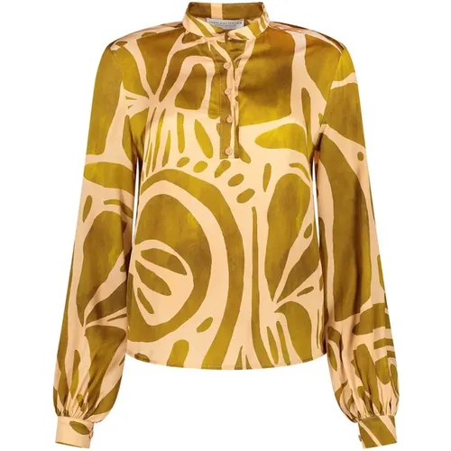 Grüne Bluse mit Pfirsichmuster und Eleganten Details , Damen, Größe: XL - Amaya Amsterdam - Modalova