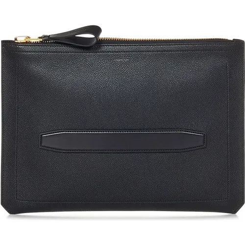 Schwarze Gekörnte Leder Portfolio Clutch - Tom Ford - Modalova