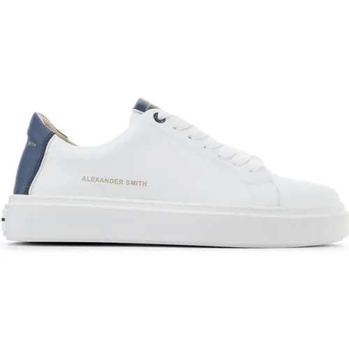 Weiße Ledersneakers mit Blauem Absatz , Herren, Größe: 45 EU - Alexander Smith - Modalova