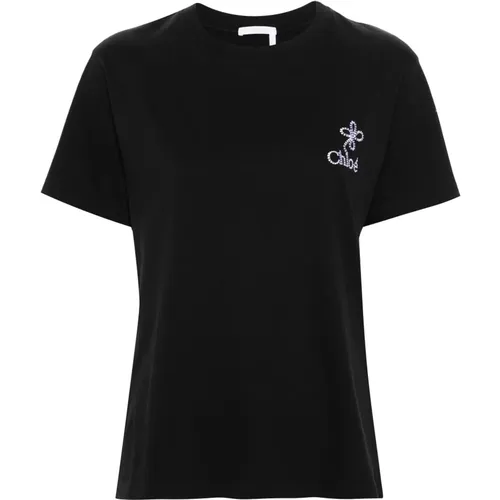 Embroidered t-shirt , female, Sizes: M, S - Chloé - Modalova