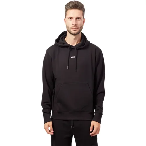 Schwarzer Hoodie mit Front- und Rückendruck , Herren, Größe: L - Hugo Boss - Modalova