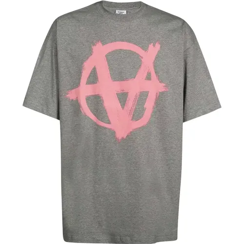 Modern Men`s T-Shirt in Greymelange and Baby Pink , male, Sizes: XS - Vetements - Modalova