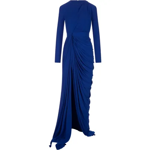 Blaues Seidenkleid mit Drapierung - alexander mcqueen - Modalova