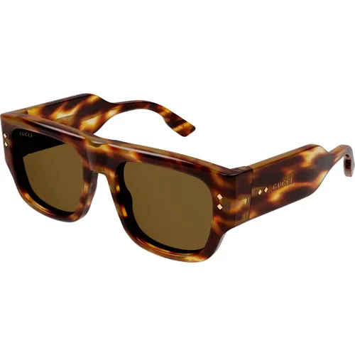 Gestreifte Havana Sonnenbrille , Herren, Größe: 54 MM - Gucci - Modalova