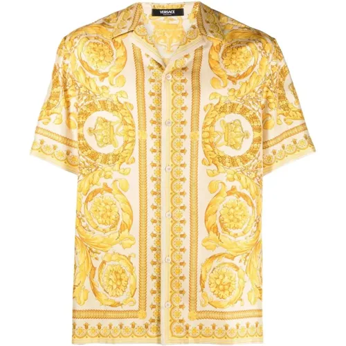 Barocco-Print Silk Shirt , male, Sizes: L, M, XL - Versace - Modalova