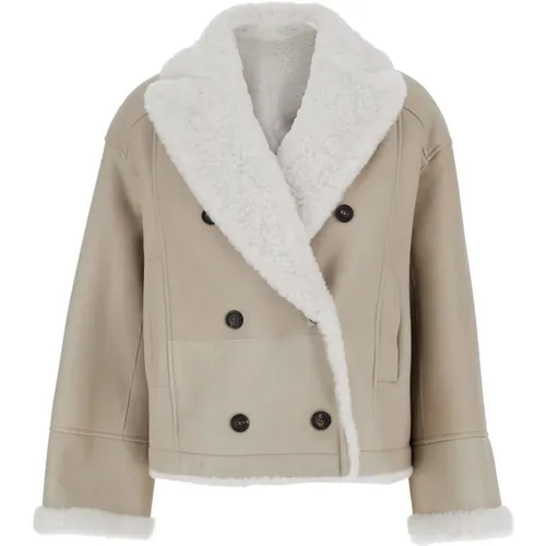 Beiger Wendbare Shearling Jacke Mantel - BRUNELLO CUCINELLI - Modalova