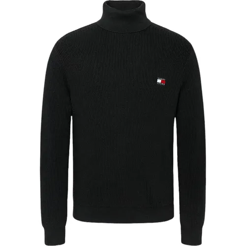 Schwarzer Pullover Slim Fit Wolle , Herren, Größe: L - Tommy Hilfiger - Modalova