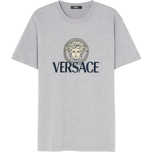 Men's Grey T-Shirts & Polos Aw24 , male, Sizes: M, L - Versace - Modalova