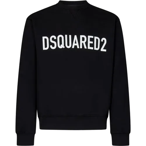 Schwarzer Logo-Print Rundhalspullover , Herren, Größe: XL - Dsquared2 - Modalova